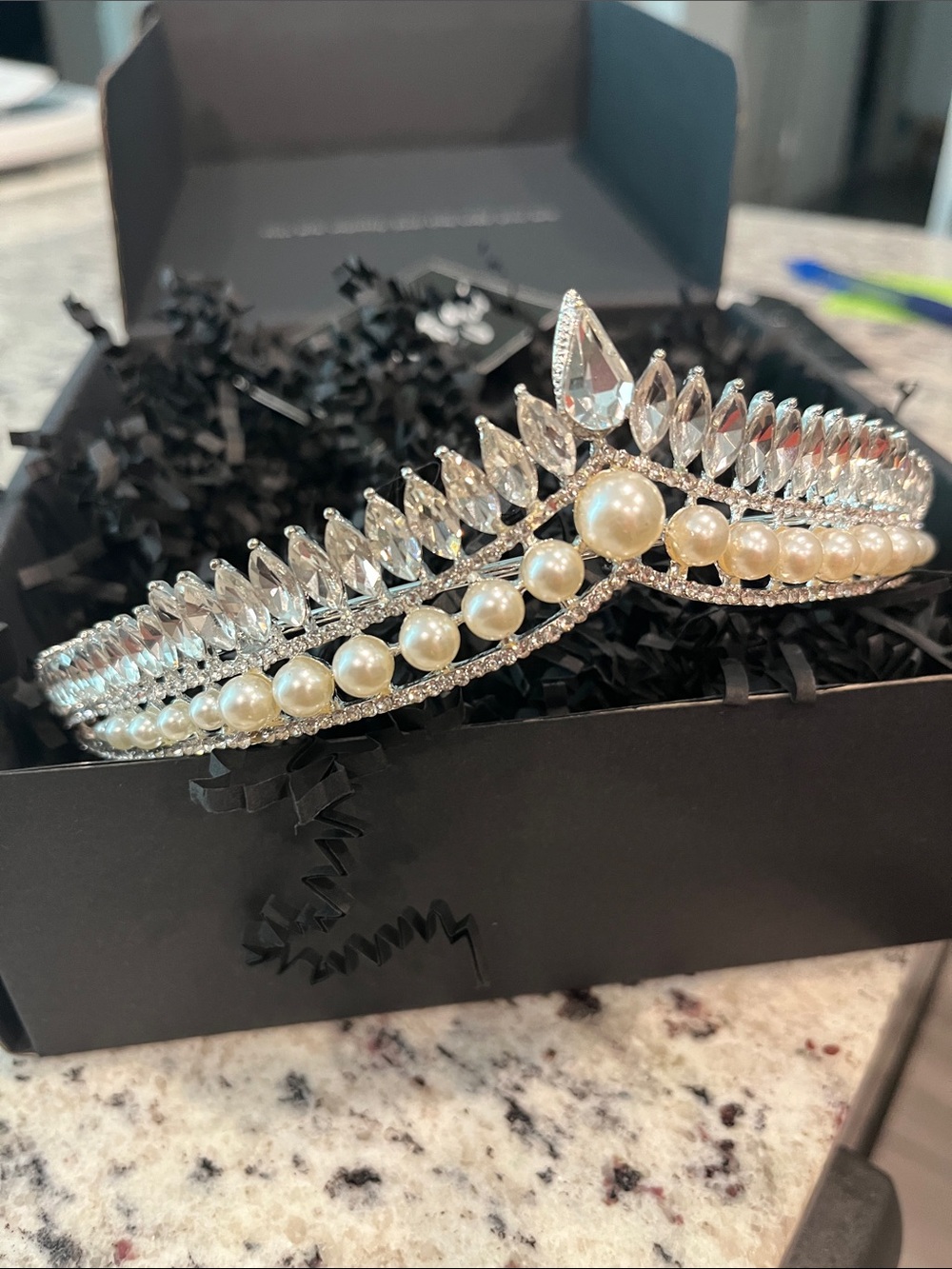 Pearl and Crystal Bridal Tiara - Silver Tone - Picture 3 of 4